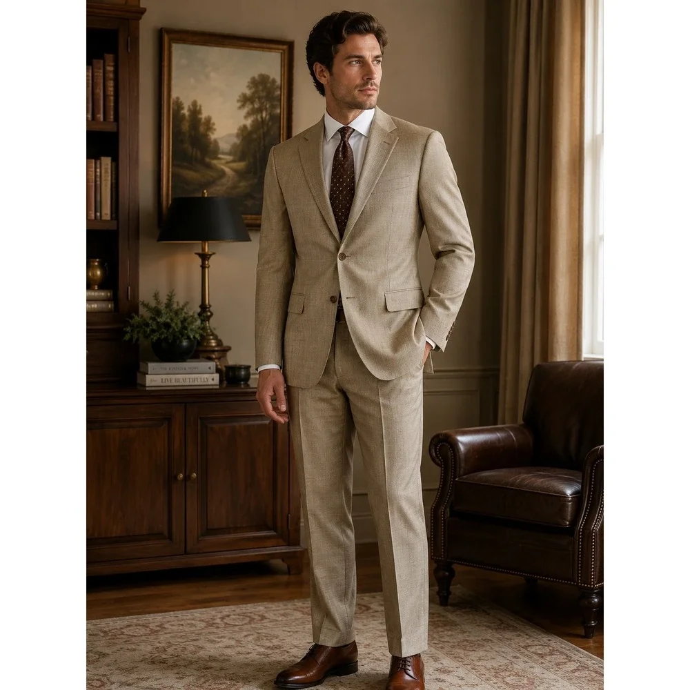 Ralph Lauren 2 Pc Glen Plaid Windowpane Suit Tan Wool Men 41R